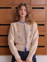 Marie Round Neck Crochet Wool Cardigan