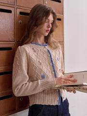 Marie Round Neck Crochet Wool Cardigan