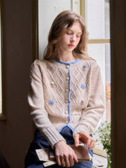 Marie Round Neck Crochet Wool Cardigan