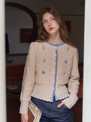 Marie Round Neck Crochet Wool Cardigan