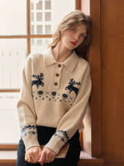 Violeta Polo Collar Jacquard Wool Sweater