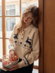 Violeta Polo Collar Jacquard Wool Sweater