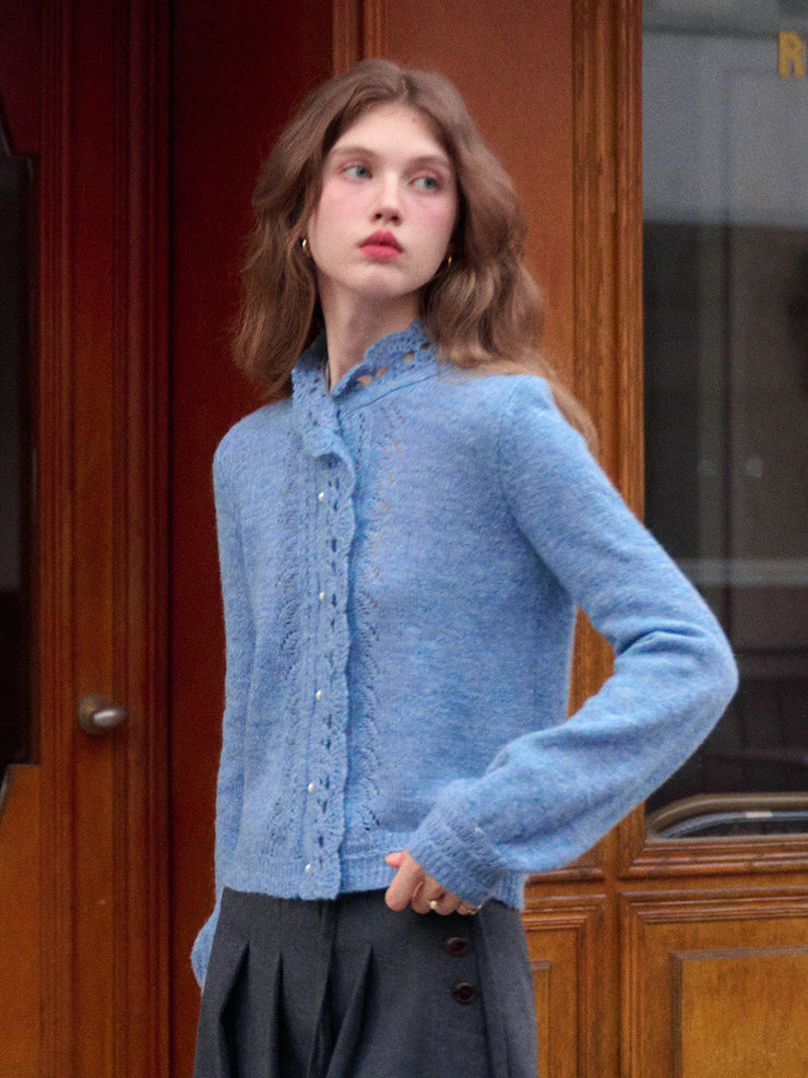 Lauren Wavy Collar Hollow Knit Cardigan