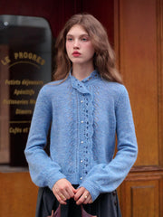 Lauren Wavy Collar Hollow Knit Cardigan