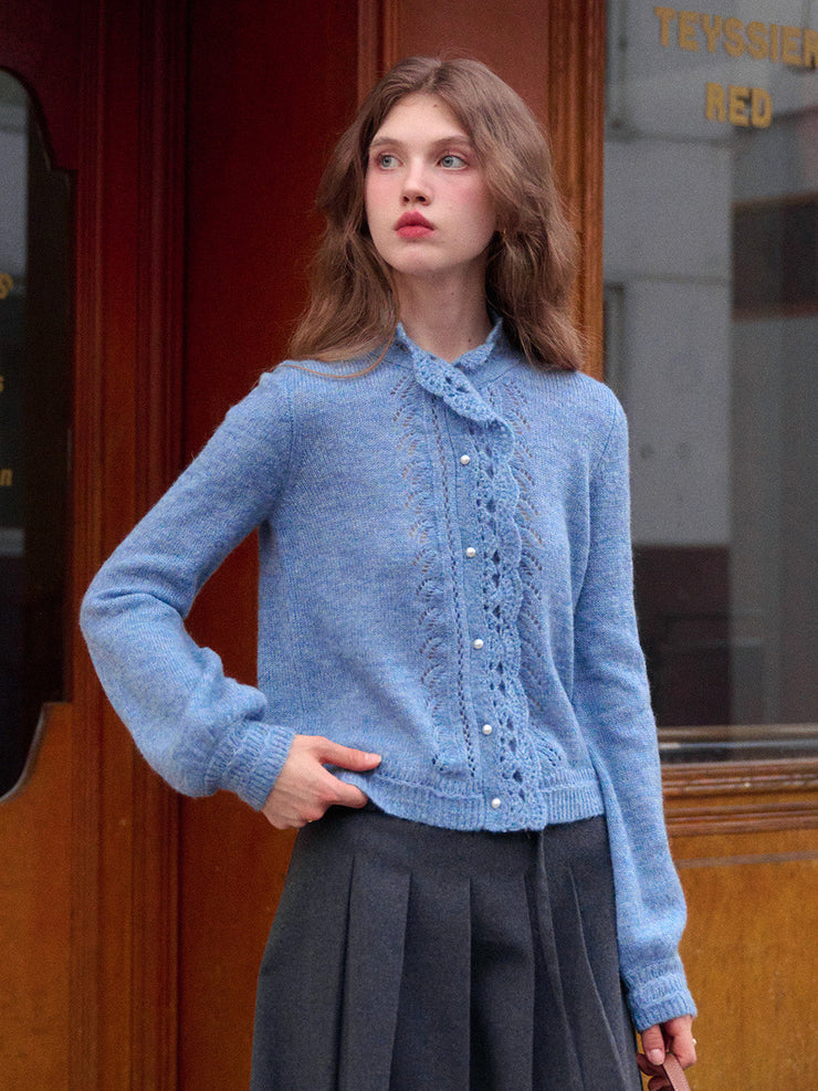 Lauren Wavy Collar Hollow Knit Cardigan