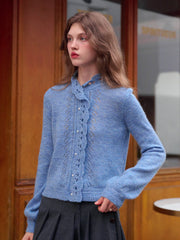 Lauren Wavy Collar Hollow Knit Cardigan