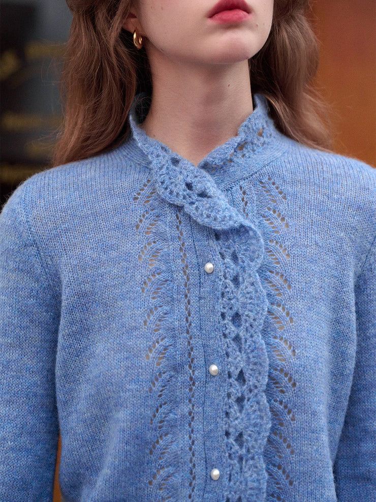 Lauren Wavy Collar Hollow Knit Cardigan