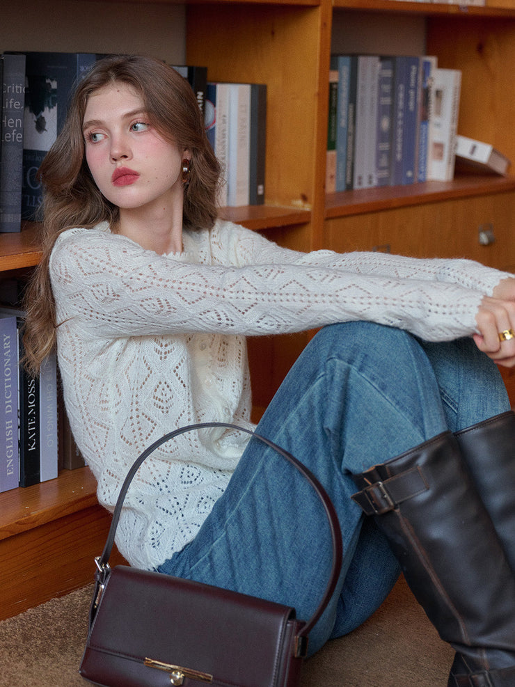 Phoenix V-Neck Hollow Knit Cardigan