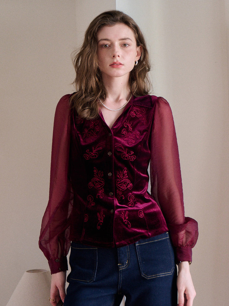 Sevyn V-Neck Velvet Blouse