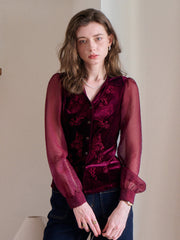 Sevyn V-Neck Velvet Blouse