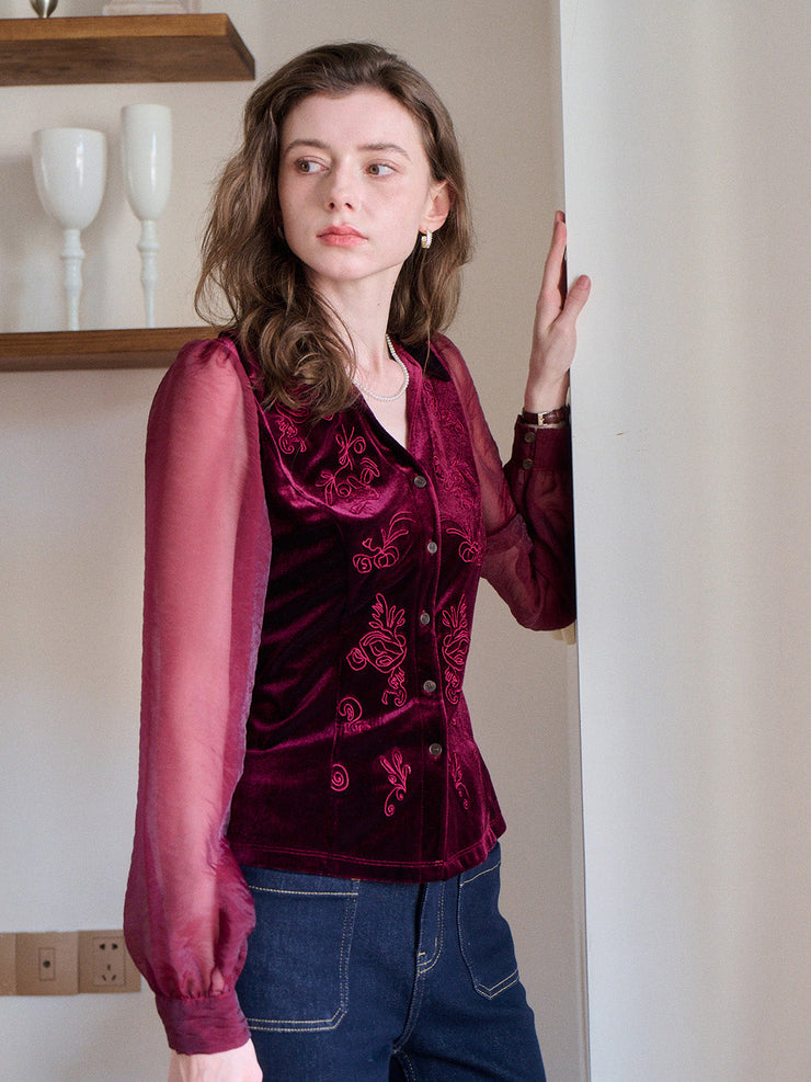 Sevyn V-Neck Velvet Blouse