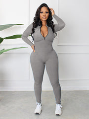 Skinny Solid Color Zipper Jumpsuits