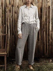 Casual Striped Simple Linen Women's Pants