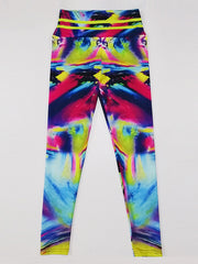 Abstract Rainbow Digital Printing Empire Yoga Leggings