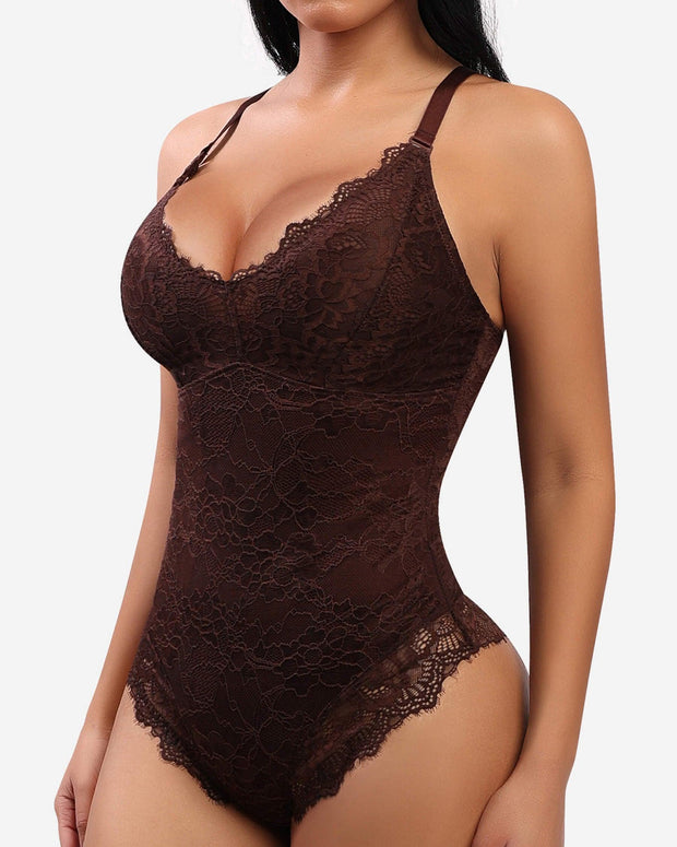 Lace V Neck Full Bodysuit Underwear