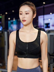 Adjustable Wrap Hollow Solid Color Zipper Spaghetti-Neck Sports Bra