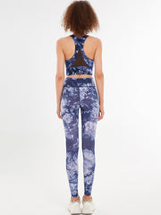 Mesh Floral Printed Bra& Legging Suits