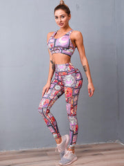 Fashion Floral Round-Neck High-Waisted Legging Fitness Suits