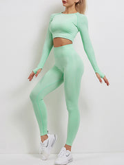 Skinny Wrap Solid Color Round-Neck Yoga Suits