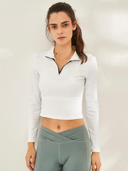 Solid Color Breathable Zipper Long Sleeves Sports Tees