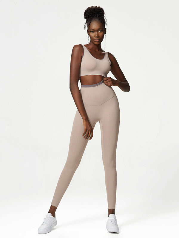 Wrap Solid Color Sports Bra&Leggings Suits