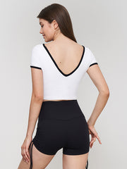 Color-Block V-Back Deep V-Neck Yoga Tops