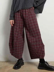 Vintage Checkered Pattern Printed Women's Pants