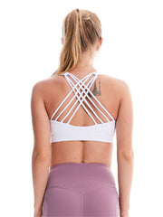 Back Cross Wrap Hollow Solid Color Spaghetti-Neck Sports Bra