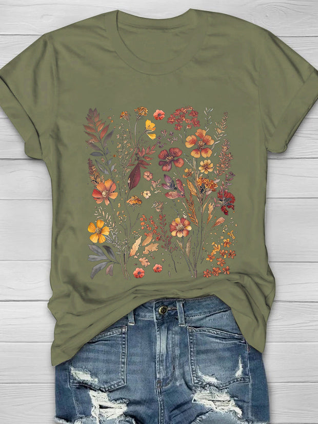 Vintage Nature Wildflowers Print Women's T-shirt