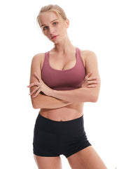 Back Cross Wrap Hollow Solid Color Spaghetti-Neck Sports Bra