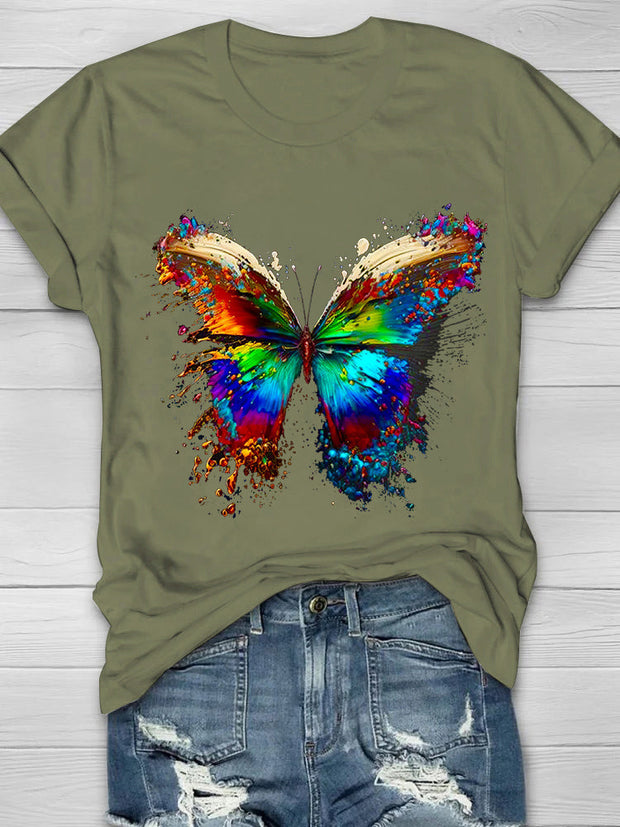 Colorful Butterfly Printed Women's Crew T-shirt