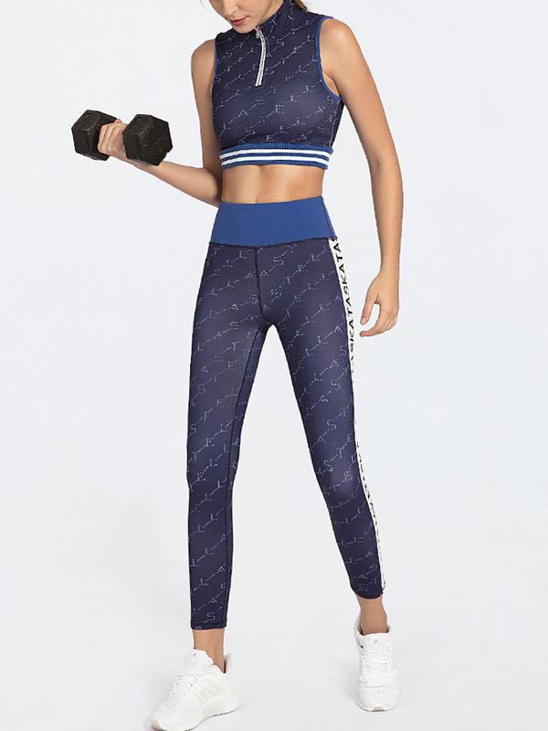 Contrast Color Printed Sleeveless Yoga Suits