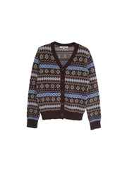 Scottie V-Neck Jacquard 100% Wool Cardigan