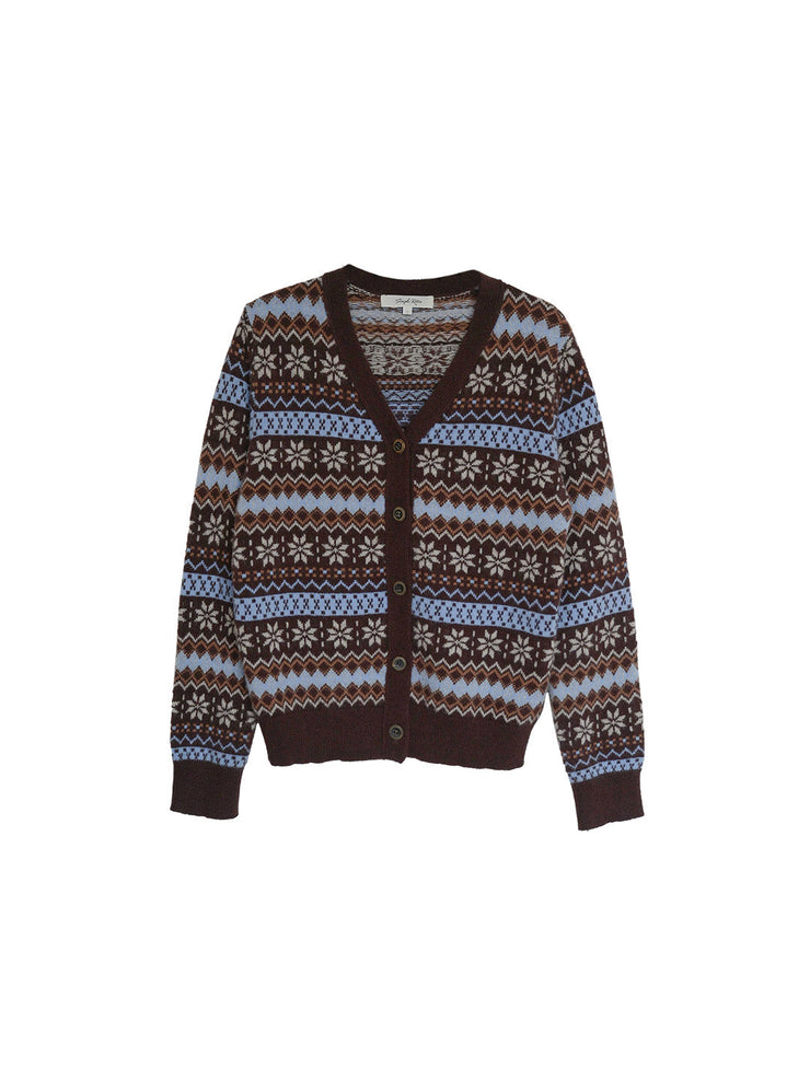 Scottie V-Neck Jacquard 100% Wool Cardigan