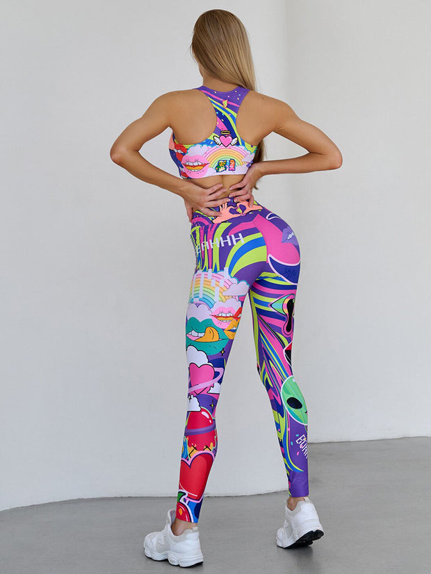 Skinny Printed Round-Neck Yoga Suits