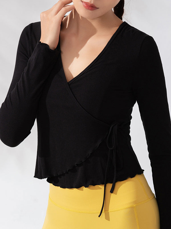 Loose Bandage Solid Color V-Neck Yoga Tops