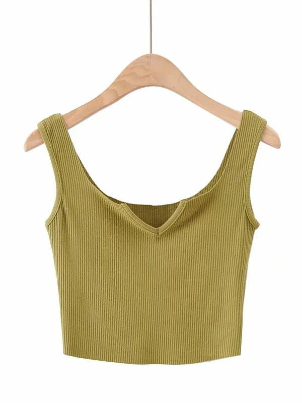 Solid Spaghetti-Neck Exposed Navel Vest Top