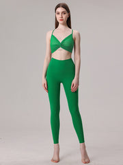 Back Cross Hollow Split-Joint Spaghetti-Neck Sports Bra&Leggings Suits