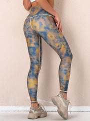 Tie-Dyed High Waisted Hips Lift Wrap Sport Leggings