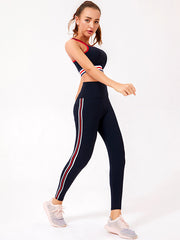 Contrast Color Striped Top Bra&Legging Fitness Suits