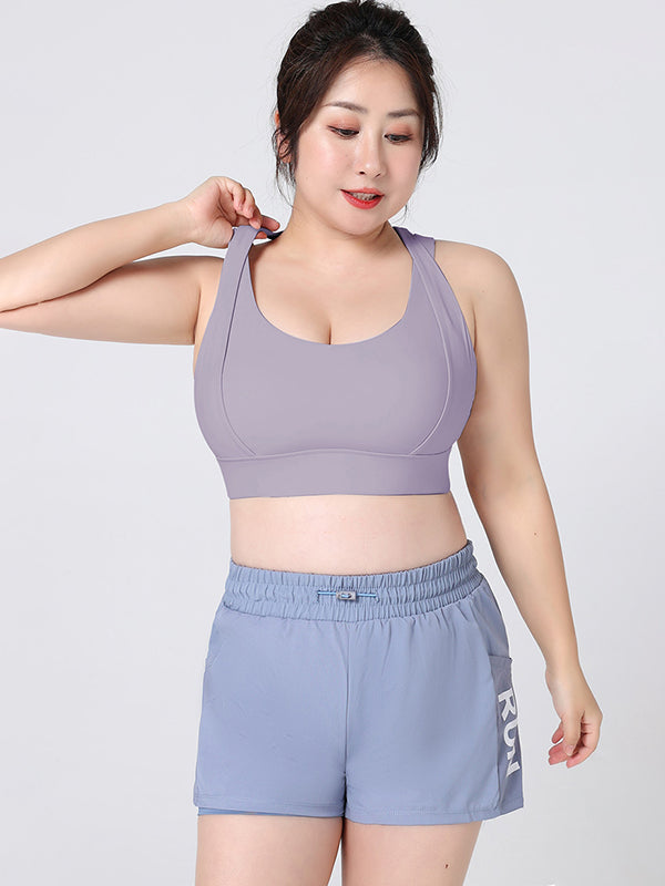 Wrap Back Cross Hollow Solid Color Spaghetti-Neck Sports Bra