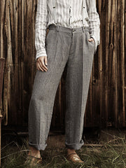 Casual Striped Simple Linen Women's Pants