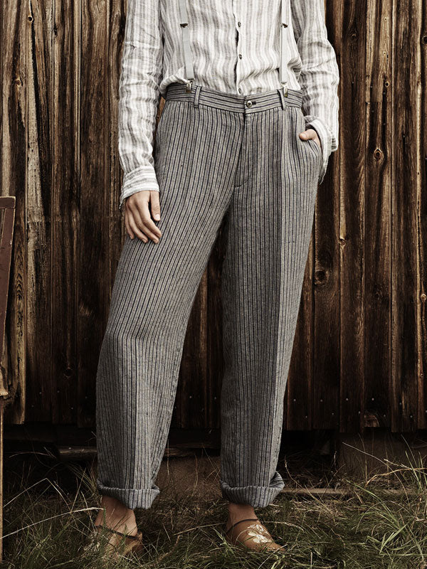 Casual Striped Simple Linen Women's Pants