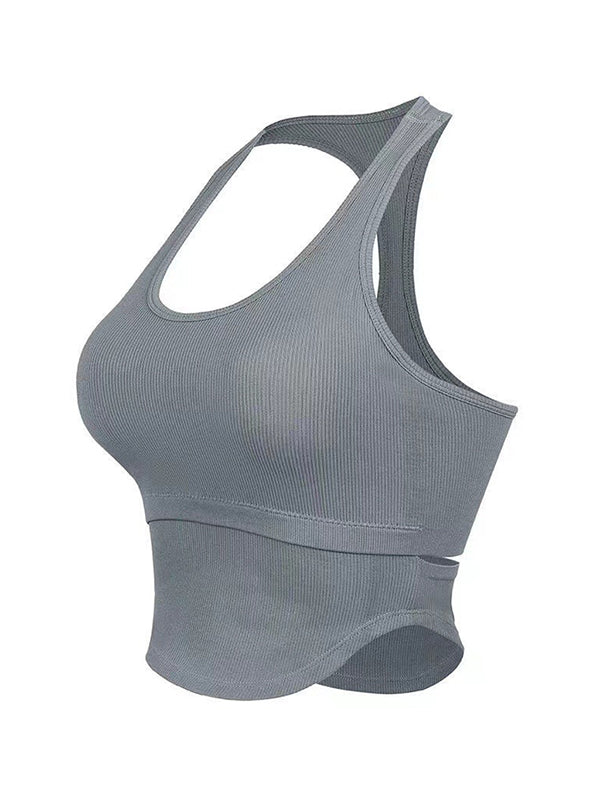 Wrap Hollow Solid Color Halter-Neck Sports Vest