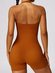 Skinny Wrap Backless Solid Color Halter-Neck Rompers