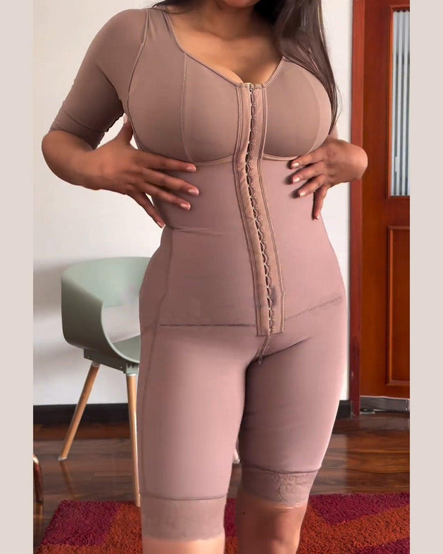 High Compression Tummy Control Full Body Faja with Mid-long Sleeves