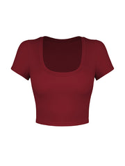 Short Sleeves Wrap Solid Color Square-Neck Tank