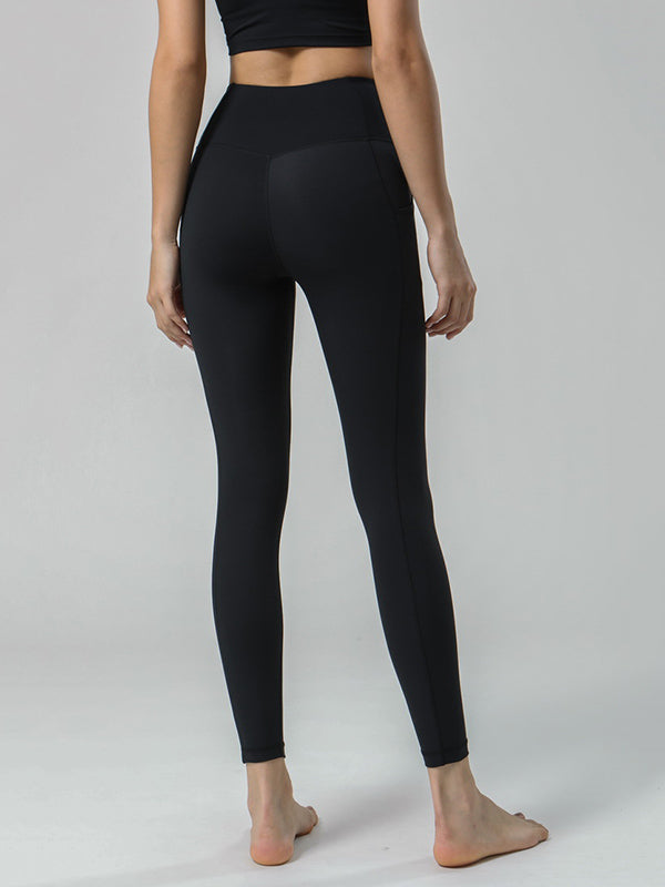 Breathable Solid Color High-Waisted Pockets Yoga Suits