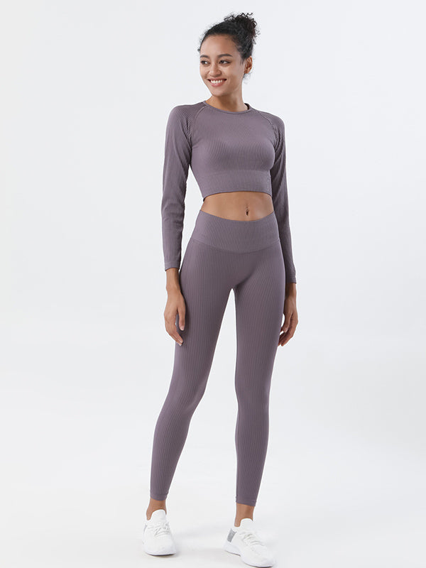 Solid Color Long Sleeves Tees&Leggings Yoga Suits