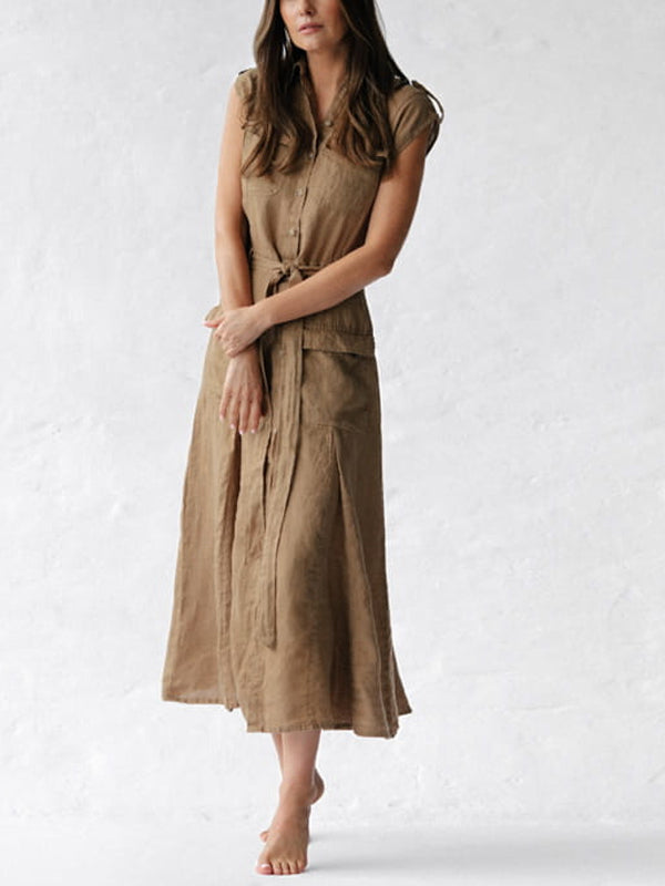 Solid Color Sleeveless Cotton And Linen Dress